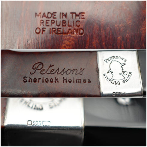 Ireland Peterson's Sherlock Holmes "The Original" Bulldog Pipe Sterling Silver Decoration Full Set Mint Condition