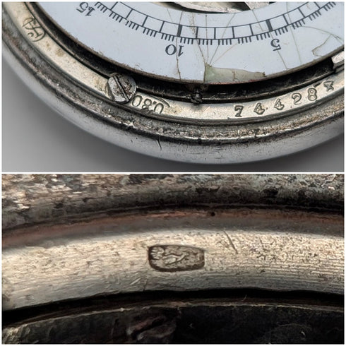 瑞士古董無簽名雙面計時懷錶 800 銀色錶殼操作良好