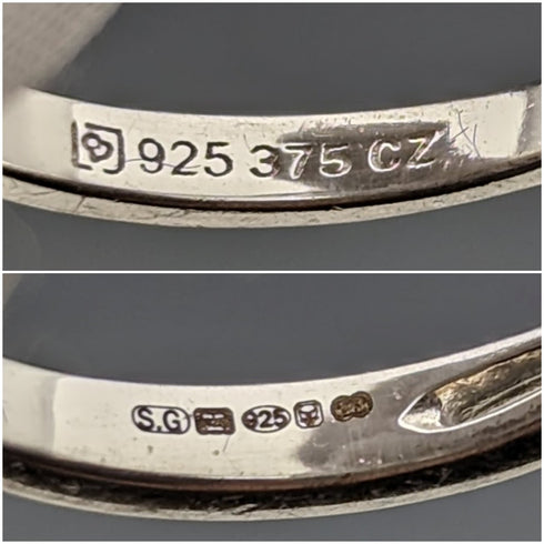 英国ヴィンテージジュエリー キュービックジルコニア 純銀&9ctゴールドリング 指輪