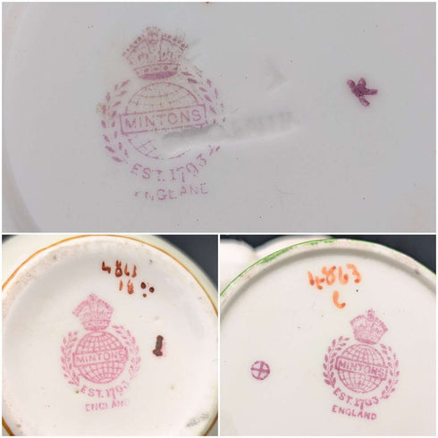 20世紀初頭 英國Minton 可卡特里斯 綠色迷你咖啡杯碟 4套&奶油壺