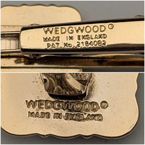 英国ウェッジウッド カフリンクス&ネクタイピン ブラックジャスパー帆船角形カメオ ゴールドカラー台座ケース付