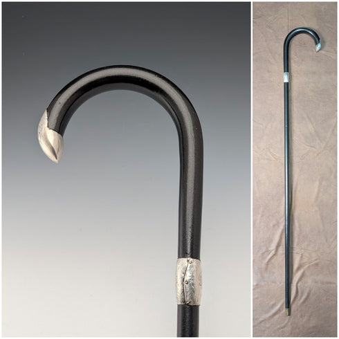 1913年 英国アンティーク 紳士用 曲がりハンドル 純銀装飾 ステッキ 杖 92cm J Howell&Co Ltd