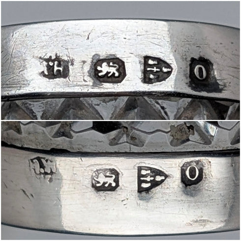 1897年 英国アンティーク カットガラス&純銀装飾 小型一輪挿し 花瓶ペア