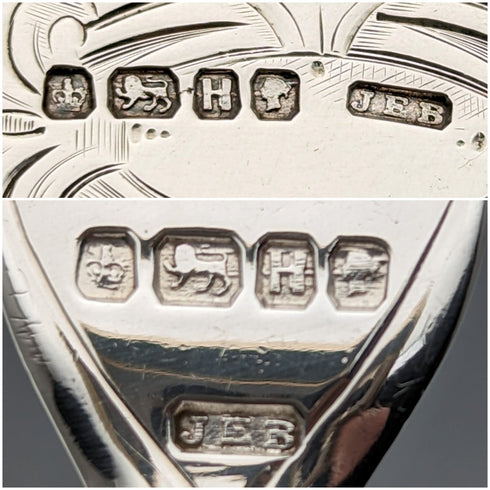 1875年 英国アンティーク 白蝶貝ハンドル&純銀ブレード カトラリー9ペアセット Walker & Hall 木箱入り