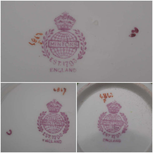 British Antique Minton Green Cockatrice Teacup Trio