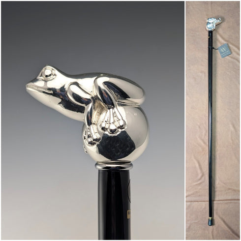 【新品】義大利製造純銀蛙柄黑軸手杖92cm