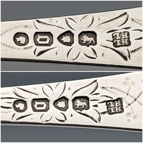 1869年 英国アンティーク 純銀製 クリスニングカトラリーペア 計55g ケース入 HJ Lias&Son