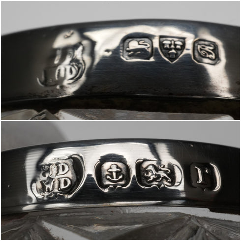 1916 English Antique Sterling Silver Mounted Cut Glass Salt Dishes Pair by James Deakin&Sons