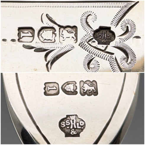 1906年 英国アンティーク 白蝶貝ハンドル 純銀ブレード デザートカトラリー6ペア William Hutton 木箱入り