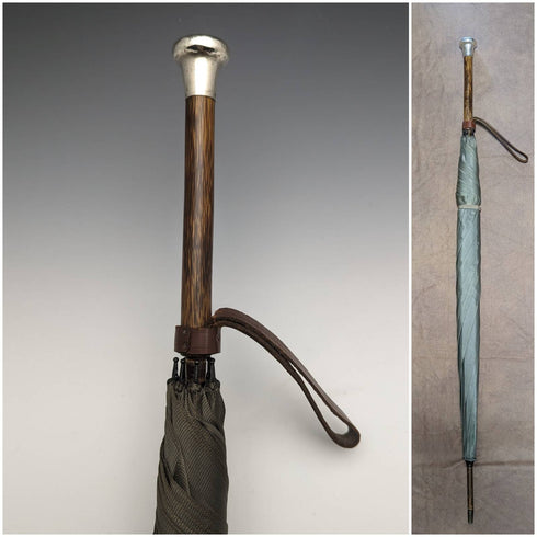 1919 年英國古董男士 Buambrella 綠色純銀圓形手柄 87 厘米