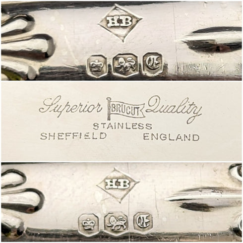 1973年 英国ヴィンテージ 純銀製ハンドル カトラリー6ペアセット 箱入り Harrison Brothers