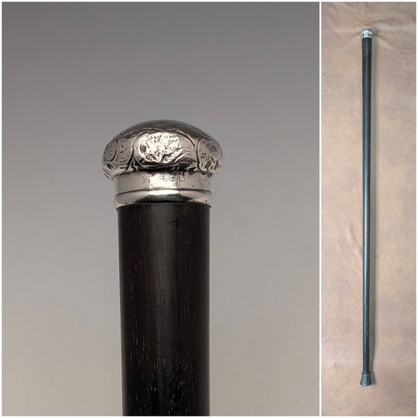 1893 年英國古董黑軸純銀雕刻圓柄手杖 86 厘米