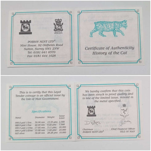 英國曼島銀克朗硬幣,貓歷史系列:一套4枚,PobjoyMint出品,帶盒子和說明書