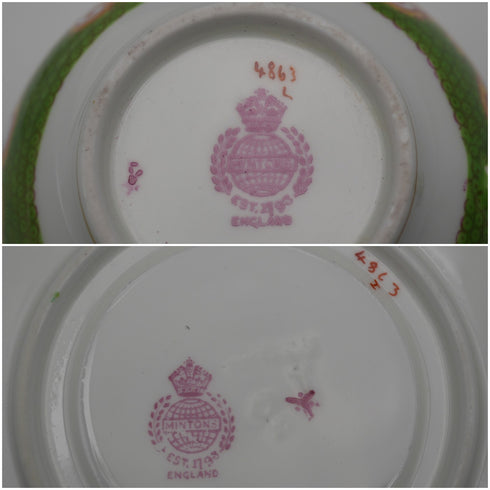 英國古董 Minton 綠色鬥雞杯碟