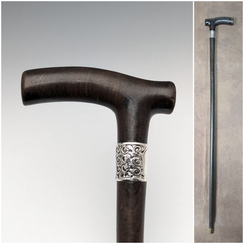 英國古董男士手杖手柄純銀裝飾 85 厘米