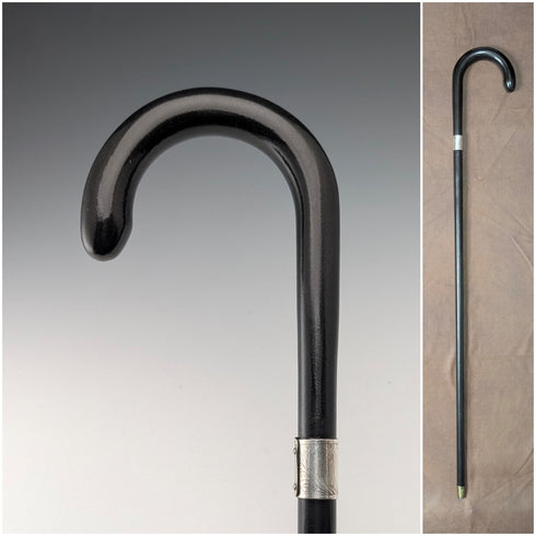 1920 年代至 1930 年代英國復古黑軸彎柄純銀裝飾手杖 78 厘米