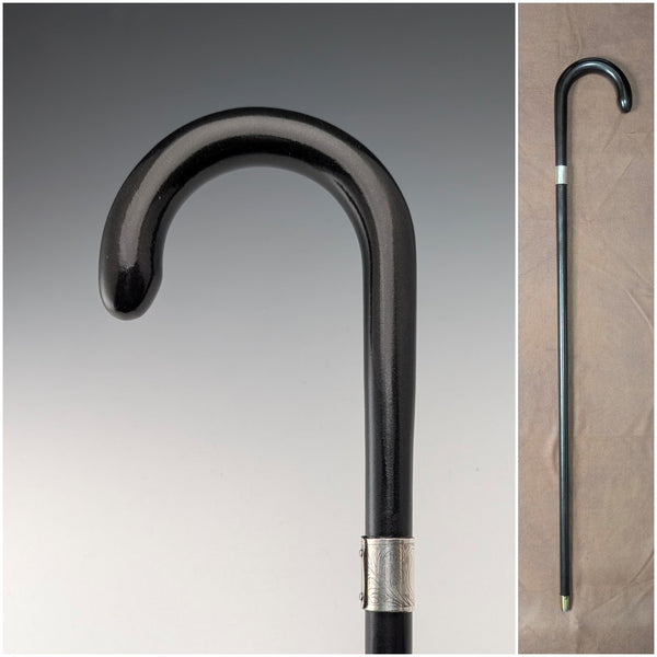 1920 年代至 1930 年代英國復古黑軸彎柄純銀裝飾手杖 78 厘米