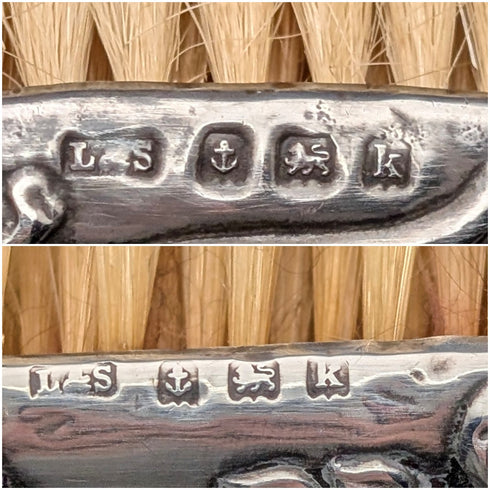 1909 British Antique Sterling Silver Decorative Handle Dressing Brush Set by Levi & Salaman