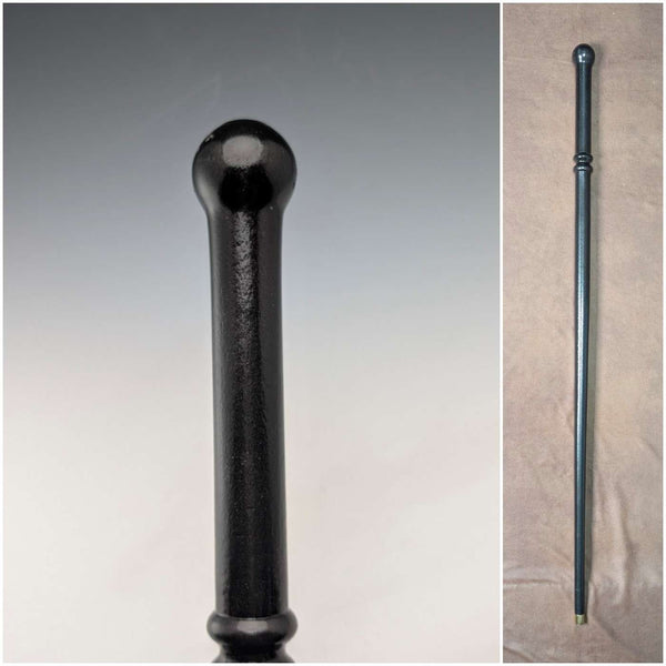 Vintage black shaft rondelle handle walking stick 85cm