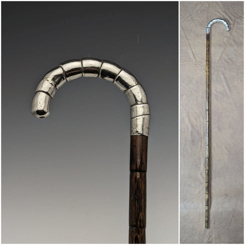 1910年左右 英國古董 細身手杖 純銀彎曲手柄 86cm