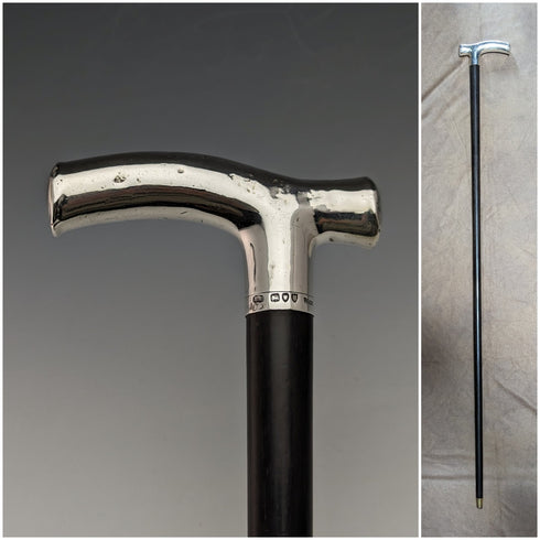 1892 年英國古董男式手杖純銀德比手柄棕色軸 86.5 厘米