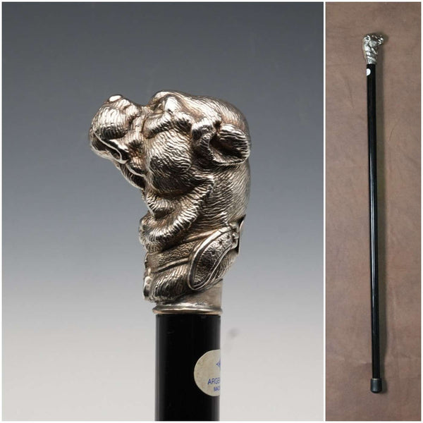 義大利復古黑色桿身純銀狗頭手柄手杖 78cm