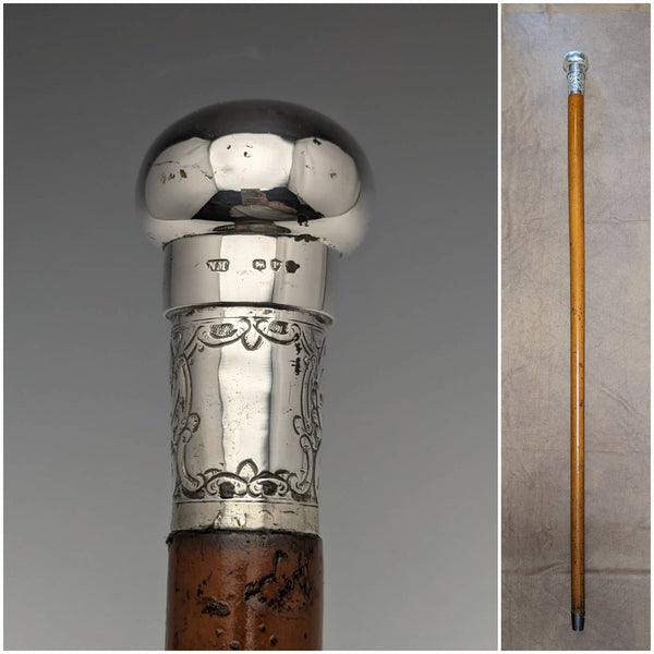 1890 年英國古董男士手杖純銀圓形手柄 91 厘米