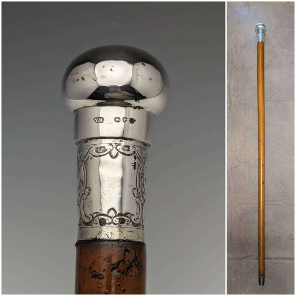 1890 年英國古董男士手杖純銀圓形手柄 91 厘米