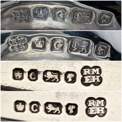 1870 年英國古董純銀鹽盤和勺子一對 80 克 Martin 和 Hall