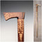 Vintage brown shaft walking stick with carved wood accents and an axe-shaped handle, 85cm