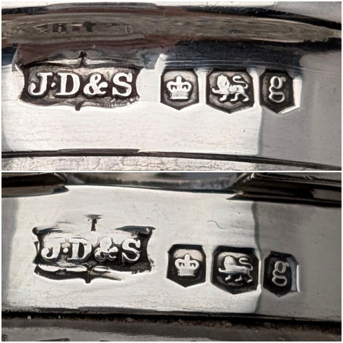 1924 British Antique Sterling Silver and Cut Glass Condiment Set by James Dixon & Sons