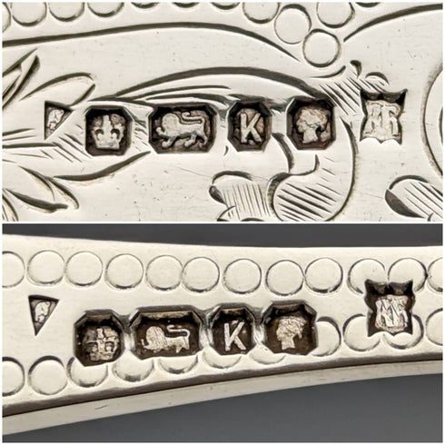 1877年 英国アンティーク 純銀ブレード 白蝶貝ハンドル フィッシュカトラリー 3ペアセット William Hutton