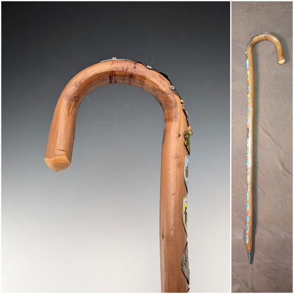 Vintage Nordic Tourist Walking Stick, Tan Shaft, Bent Handle, 91cm