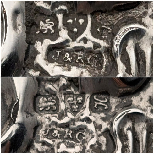 1908 British antique sterling silver decorated handle clothes brush pair J&R Griffin