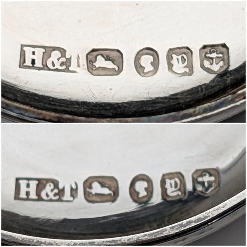 1898年 英国アンティーク 純銀蓋 ミニカットガラスジャー ペア Hilliard&Thomason