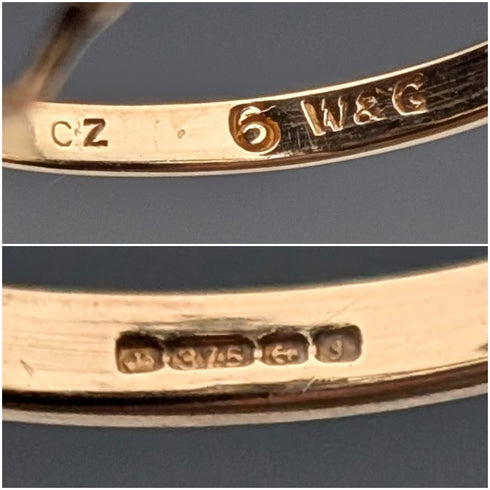 英国ヴィンテージ K9ゴールド サファイヤ&キュービックジルコニア フラワーデザインリング(日本13号) 指輪