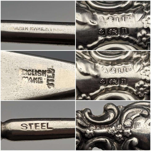 1912年 英国アンティーク 純銀ハンドル シューホーン ボタンフックx2セット Adie & Lovekin