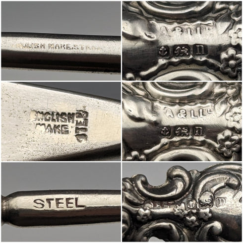 1912年 英国アンティーク 純銀ハンドル シューホーン ボタンフックx2セット Adie & Lovekin