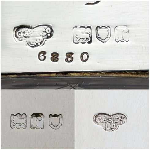 1912年 英国アンティーク カットガラス ビスケットバレル 純銀蓋 Goldsmiths & Silversmiths
