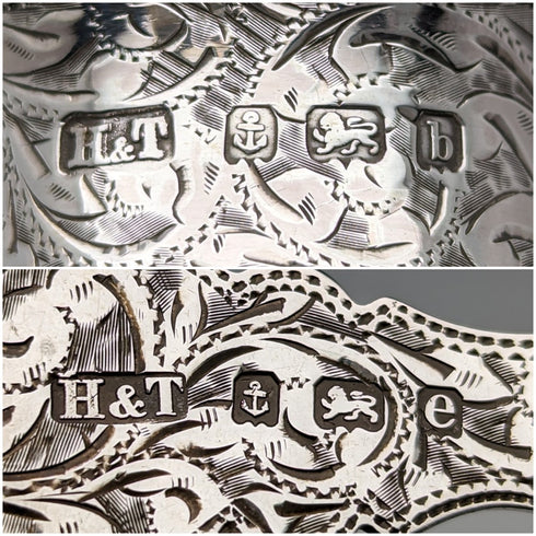 約 1900 年英國古董純銀湯匙和餐巾環套裝 36 克,盒裝 Hilliard and Tomason