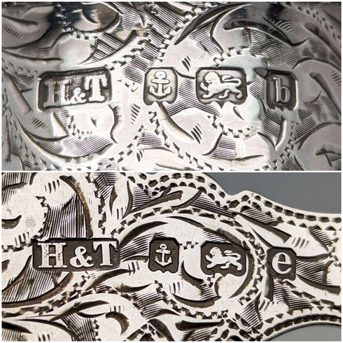 約 1900 年英國古董純銀湯匙和餐巾環套裝 36 克,盒裝 Hilliard and Tomason