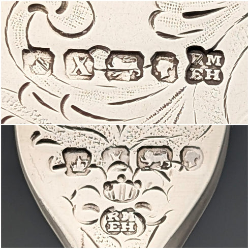 1865年 英国アンティーク 純銀ブレード&白蝶貝ハンドル デザートカトラリー6ペア 木箱入り Martin&Hall