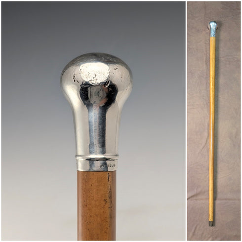 1917年 英国アンティーク 極太タンシャフト 純銀丸ハンドル ステッキ 杖 90cm