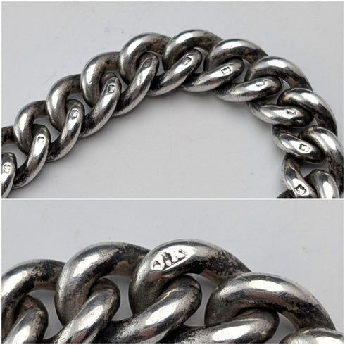 1909 British antique sterling silver Albert chain 50g basket fob