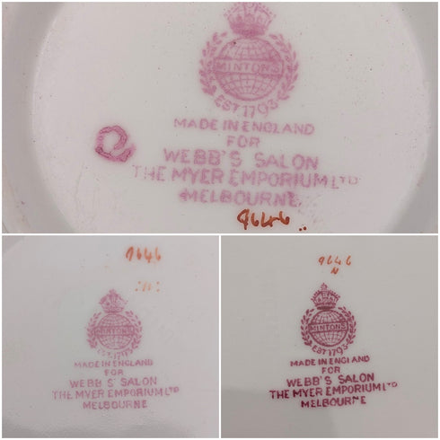 1920年代 英国ミントン ティーカップトリオ ピンクコカトリス マイヤー・エンポーリアム特注品①