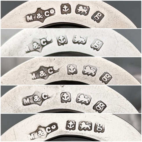 1906 British Antique Sterling Silver Holder Liqueur Glass Set of 5 Marks and Cohen Case