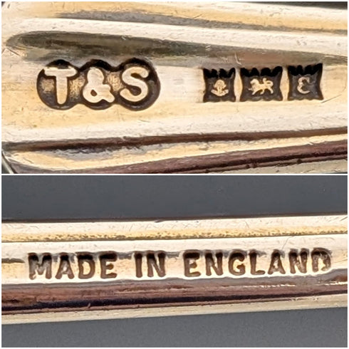 1954年 英国ヴィンテージ エナメル装飾 純銀製 コーヒースプーン6本セット 計72g Turner&Simpson ケース入