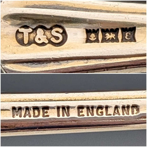 1954年 英国ヴィンテージ エナメル装飾 純銀製 コーヒースプーン6本セット 計72g Turner&Simpson ケース入