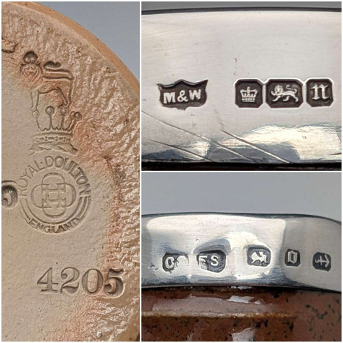 約 1900 年英國古董純銀裝飾陶瓷杯和迷你奶油壺 Mappin & Webb