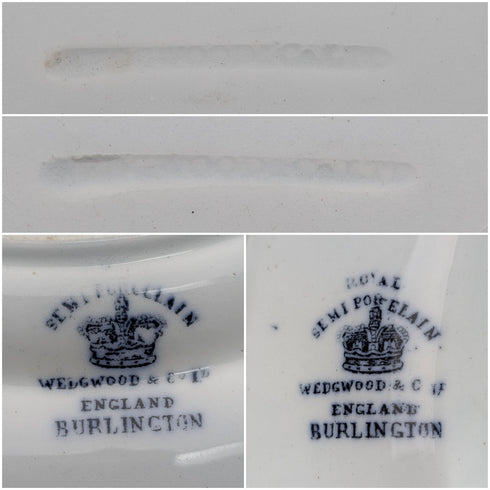 Pair of antique British Burlington pattern semi-porcelain dinner plates by Wedgwood & Co.